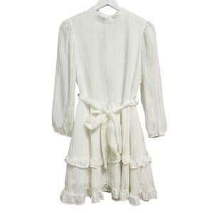 Aeom Dress Womens Medium White Short Striped Ruffle Tiered Fit & Flare L/S